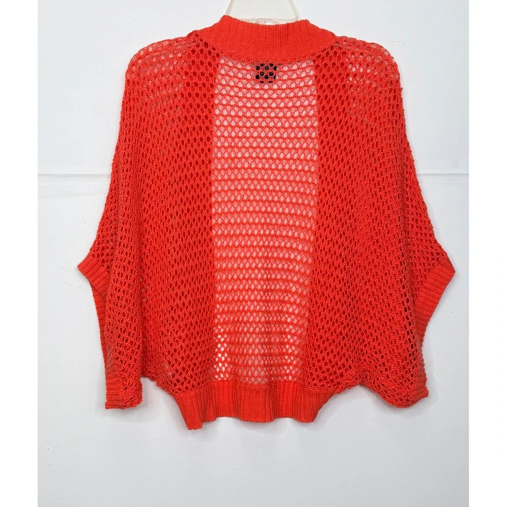 Faded Glory Crochet Cardigan Womens L‎ Coral Open Knit Mesh Shrug Beach Preppy